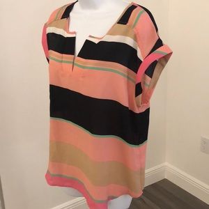 NY&co split neck roll sleeve striped top